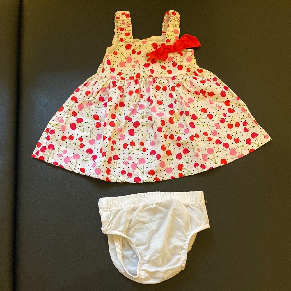 2 piece cherry dress with diaper cover.